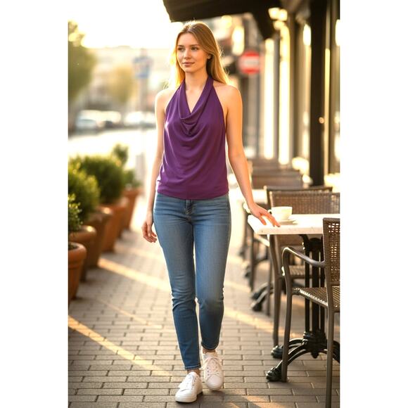 RAMY BROOK Top NEW Size XS Harriet Silk Halter Tank Top Convertible Purple - Picture 1 of 5
